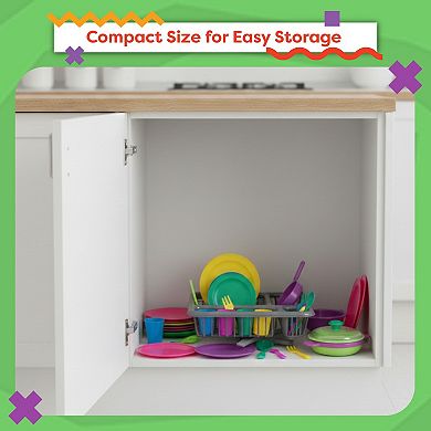 Girls Hey! Play! Kids Play Dish Set, 27 Piece Tableware Dish Set with Dish Drainer ? For Kitchen Playset and Pretend Food, Toys for Boys and Girls by Hey! Play!