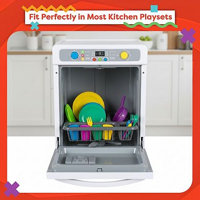 Girls Hey! Play! Kids Play Dish Set, 27 Piece Tableware Dish Set with Dish Drainer ? For Kitchen Playset and Pretend Food, Toys for Boys and Girls by Hey! Play!