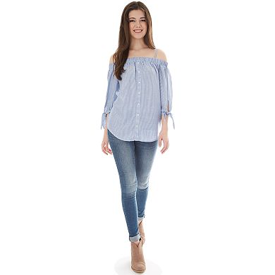 Juniors' IZ Byer Off-the-Shoulder Button-Down Top