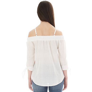 Juniors' IZ Byer Off-the-Shoulder Button-Down Top