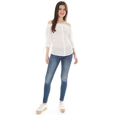 Juniors' IZ Byer Off-the-Shoulder Button-Down Top