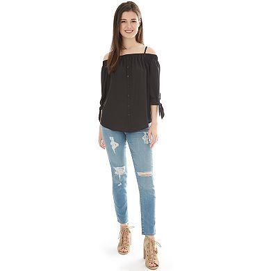 Juniors' IZ Byer Off-the-Shoulder Button-Down Top