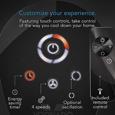 Vornado OSCR37 Oscillating Tower Fan and Air Circulator with Remote, Smooth Oscillation, Timer and Touch Controls