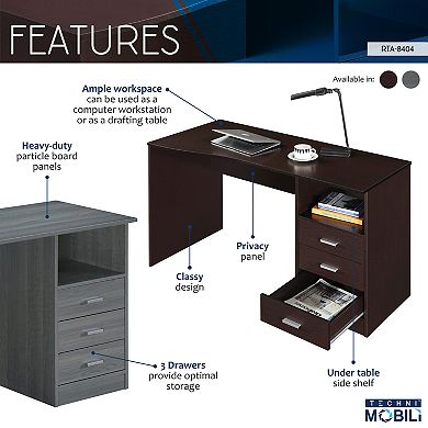 Techni Mobili Classic Computer Desk with Multiple Drawers