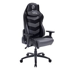 Emma and Oliver Black Ergonomic High Back Adjustable Gaming Chair with 4D Armrests, Head Pillow and Adjustable Lumbar Support with Blue Stitching