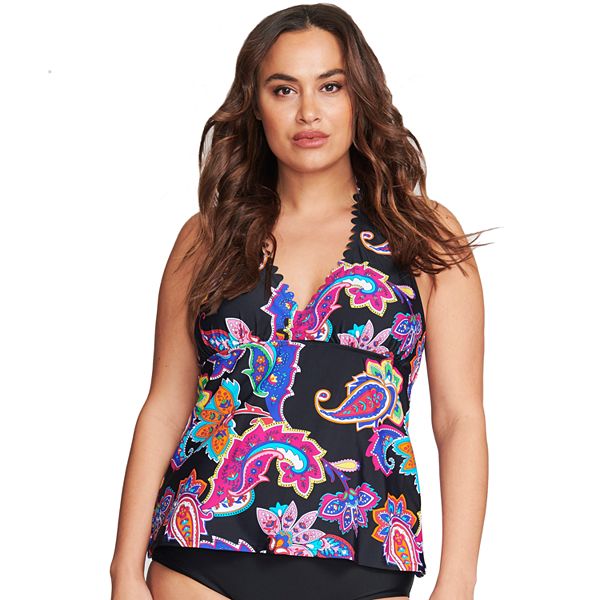 Wellwits Womens Petite and Plus Size Halter Tie Open Back Tankini Swimsuit