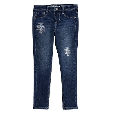 Girls 4-12 Sonoma Goods For Life® Lurex Stitch Destructed Skinny Jeans