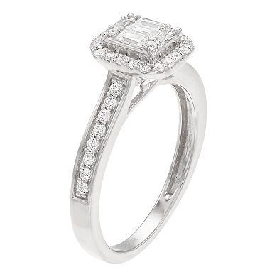 Lovemark 10k White Gold 1/2 Carat T.W. Diamond Cushion Halo Engagement Ring