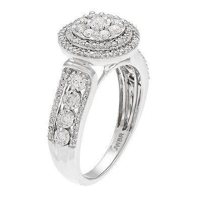 10k White Gold 3/4 Carat T.W. Diamond Round Cluster Engagement Ring