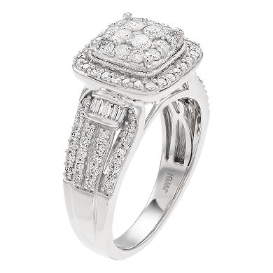 10k White Gold 1 Carat T.W. Diamond Cluster Engagement Ring