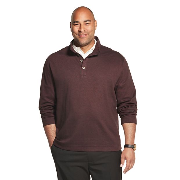 Big & Tall Van Heusen Never Tuck Jaspe Button Mock Pullover