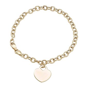 Women's 10K Gold Heart disc 7.25" bracelet
