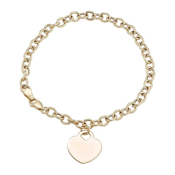 10K Yellow Gold Heart Charm Bracelet