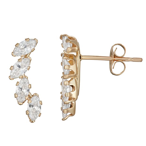 Taylor Grace 10k Gold Marquis Cubic Zirconia Crawler Stud Earrings