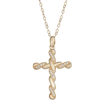 10k Gold Cubic Zirconia Twisted Cross Pendant