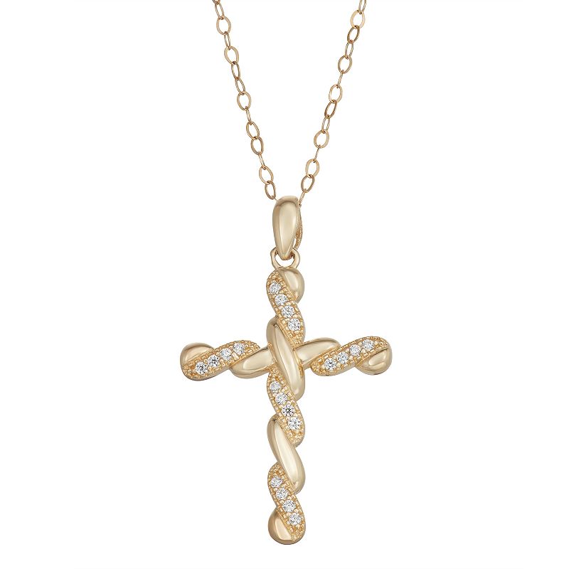 10k Gold Cubic Zirconia Twisted Cross Pendant, Womens, Size: 18, Yellow