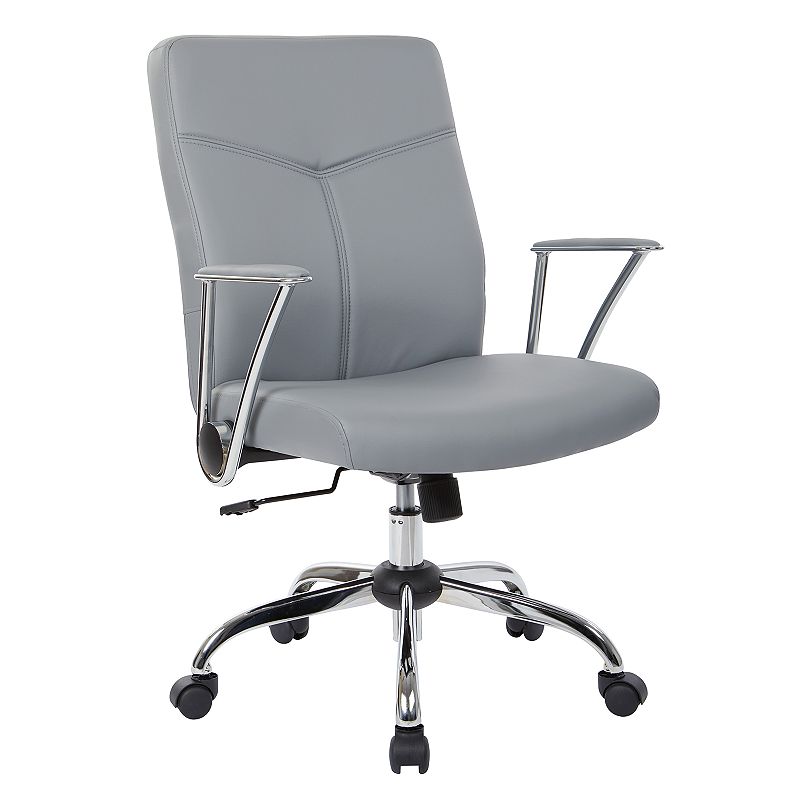 OSP Home Furnishings Faux Leather Office Chair, Grey