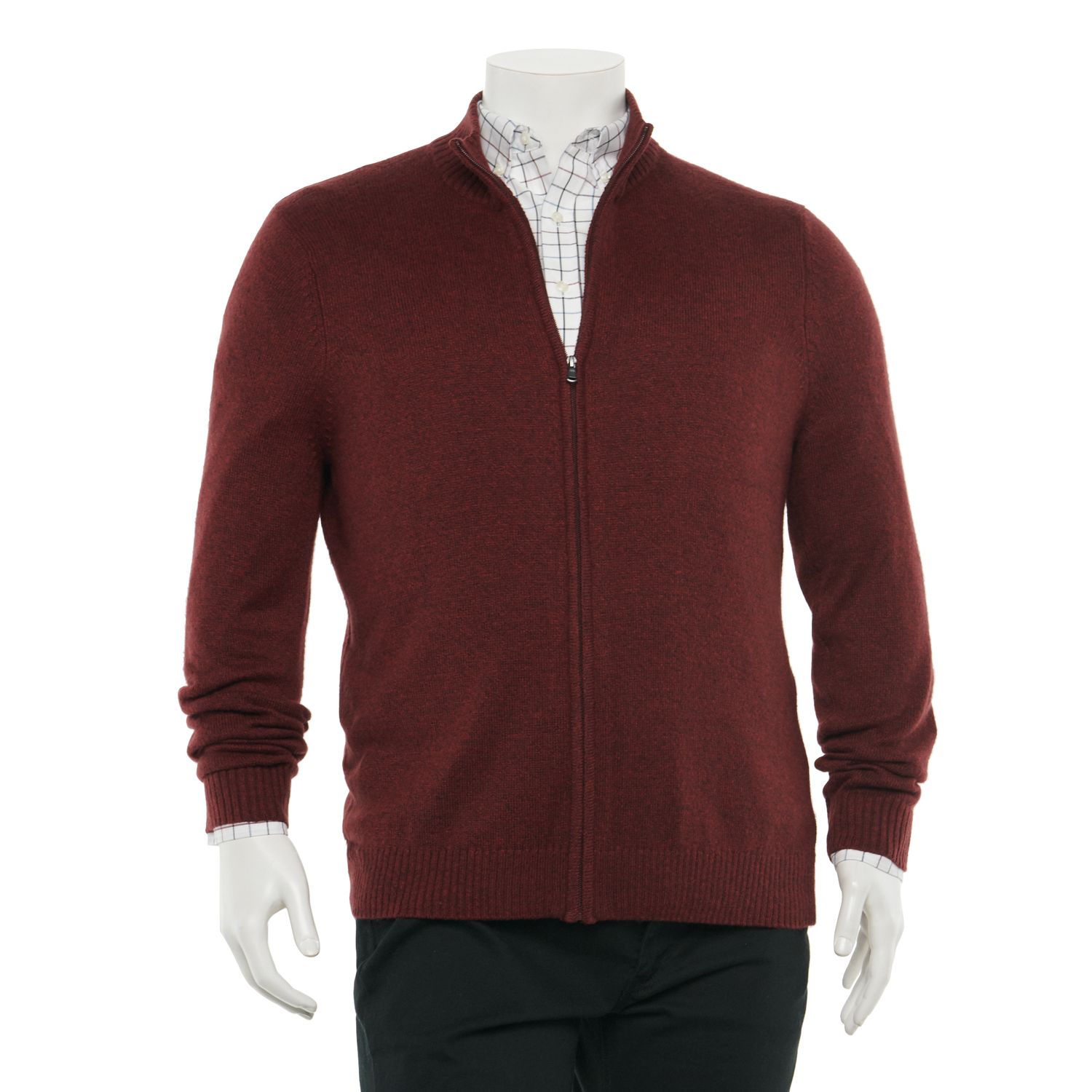 mens full zip cardigan sweater red