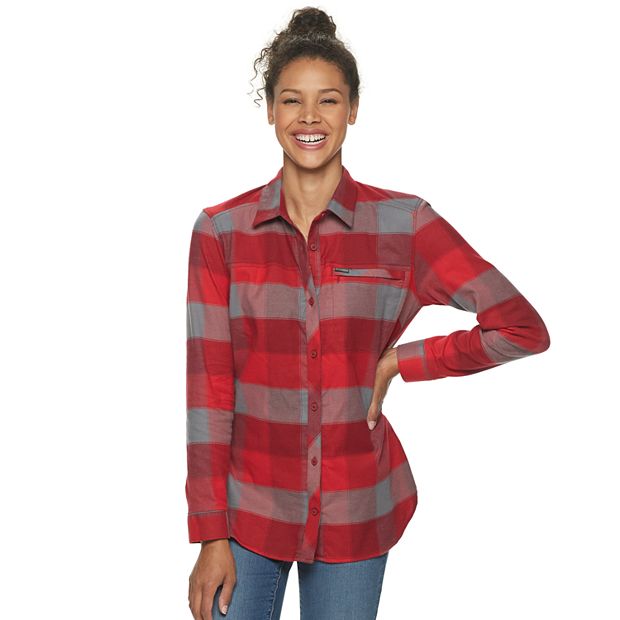 stretch plaid shirt womens