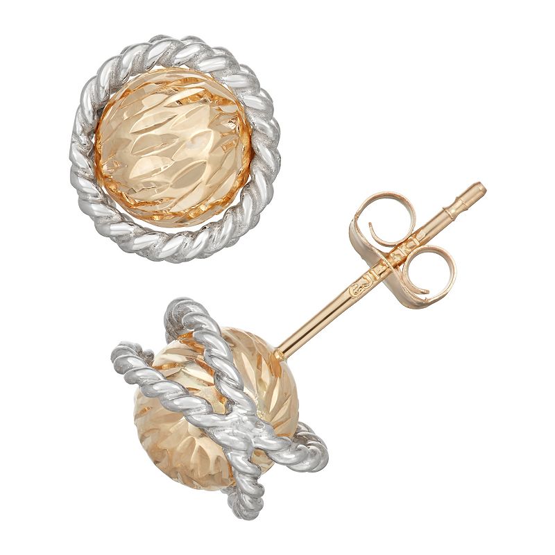 FOREVER 14K Gold Two Tone Ball Stud Earrings, Womens