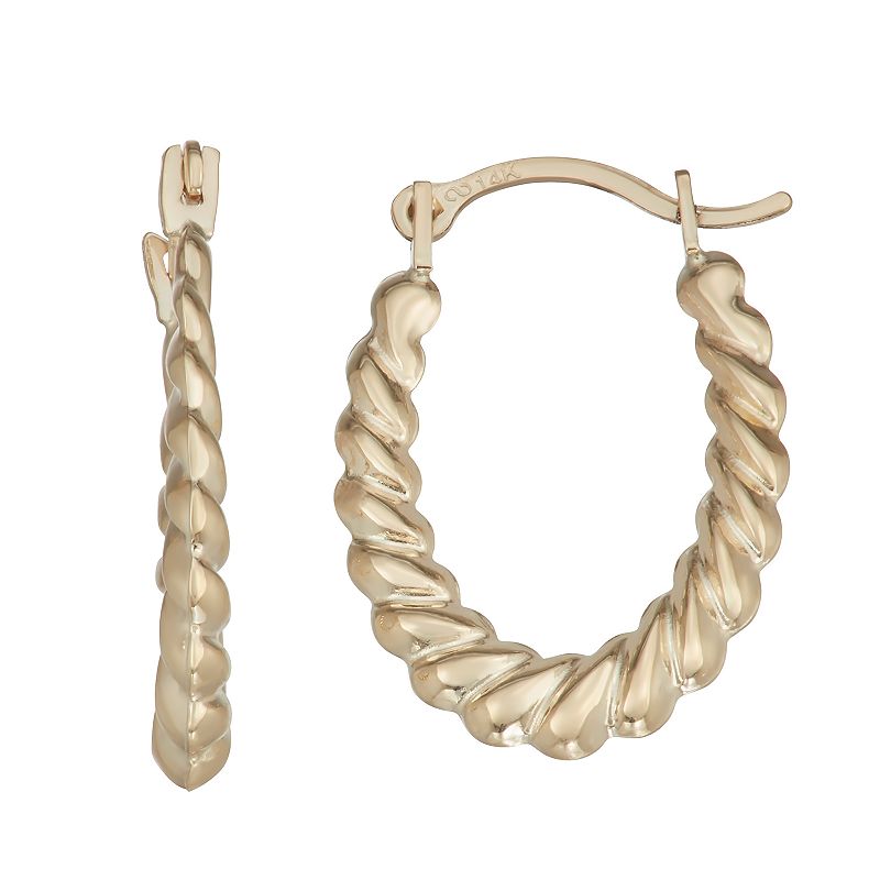 FOREVER 14K Gold Oval Swirl Hoop Earrings, Womens, Yellow