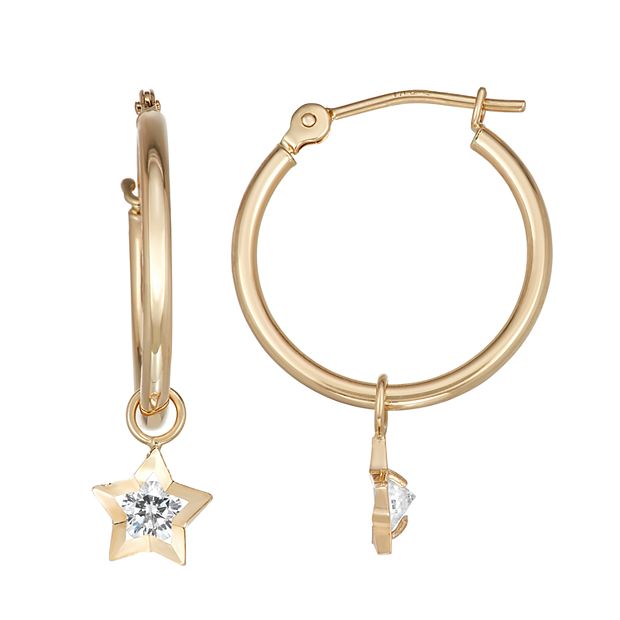 14K Yellow Gold Star Hoop Earring Charms