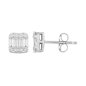 Diamond Medley 10k White Gold 1/3 Carat T.W. Diamond Baguette Stud Earrings