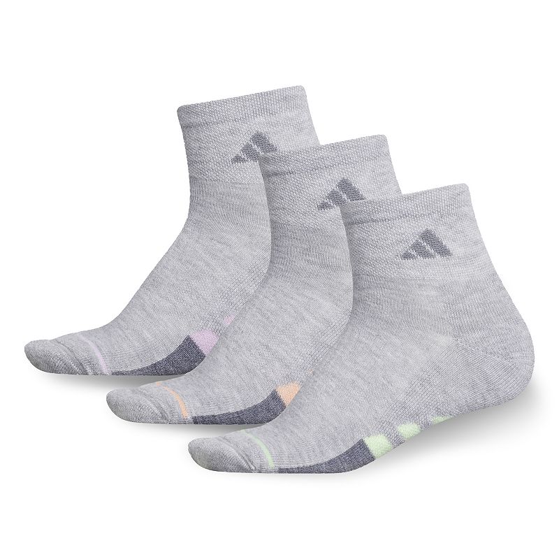 Adidas Womens Cushioned II 3-Pack Quarter Sock, Size: 9-11, Light Grey