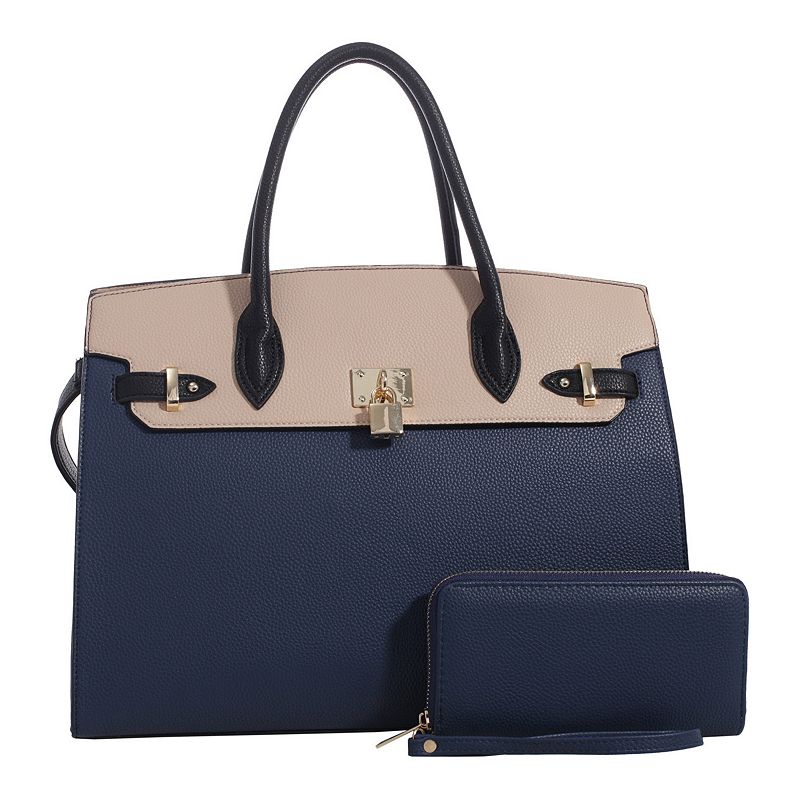 Deluxity Large Satchel with Matching Wallet, Blue