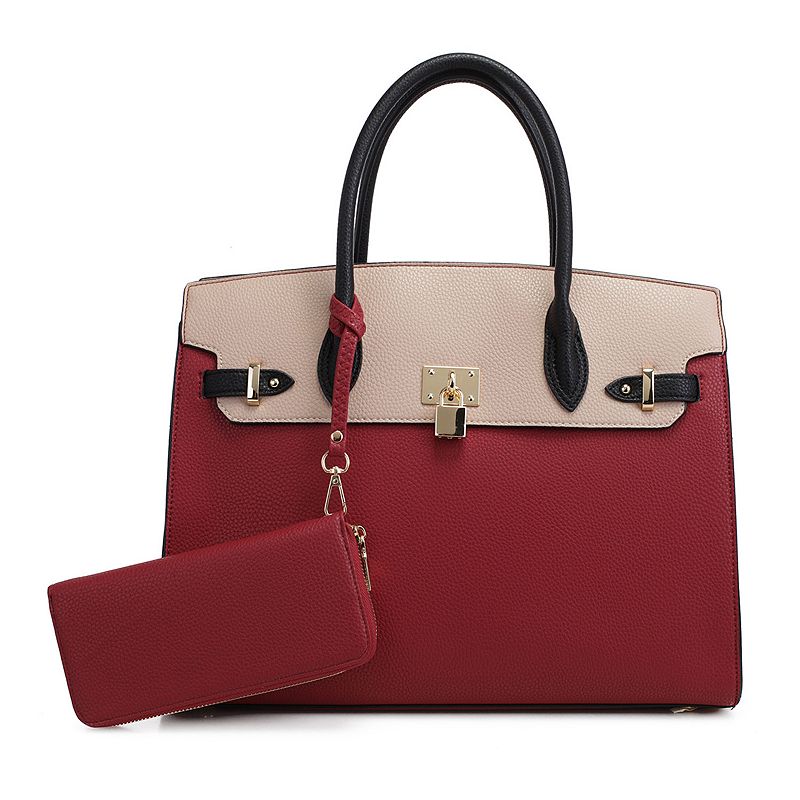 Deluxity Large Satchel with Matching Wallet, Red