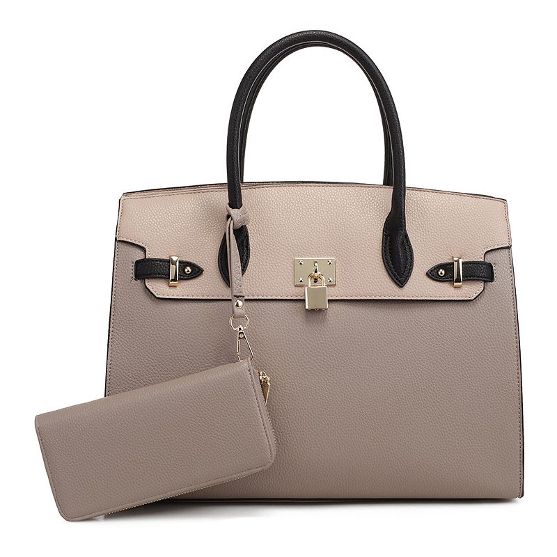 Deluxity Large Satchel with Matching Wallet, Dark Grey