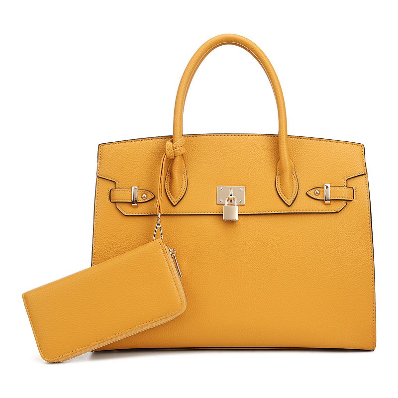 Deluxity Satchel with Matching Wallet, Med Yellow