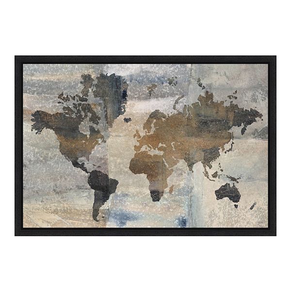 Amanti Art Faux Stone World Map Canvas Framed Wall Art