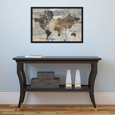 Amanti Art Faux Stone World Map Canvas Framed Wall Art