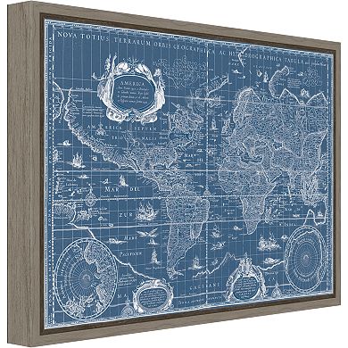 Amanti Art Blueprint World Map Canvas Framed Wall Art