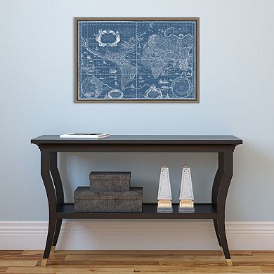 Amanti Art Blueprint World Map Canvas Framed Wall Art