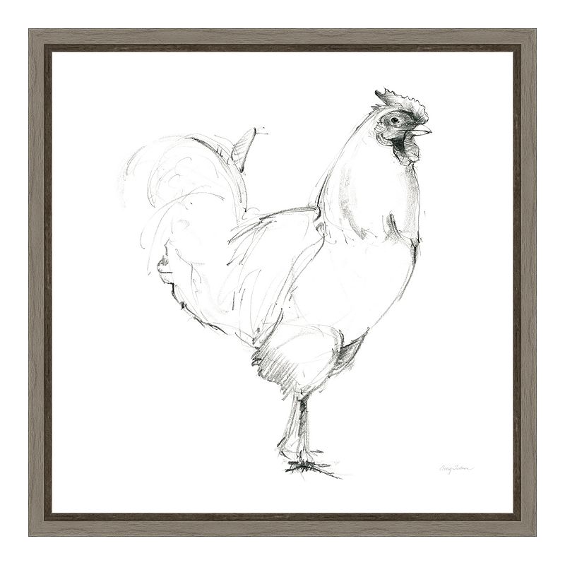 Amanti Art Rooster II Square Canvas Framed Wall Art, Grey, 16X16