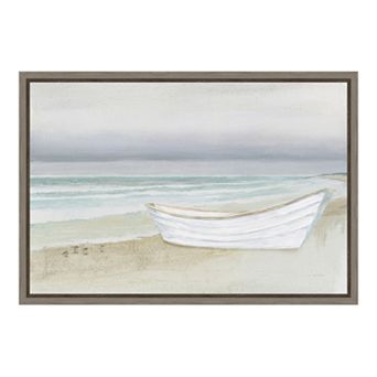 Amanti Art Serene Seaside Boat Canvas Framed Wall Art