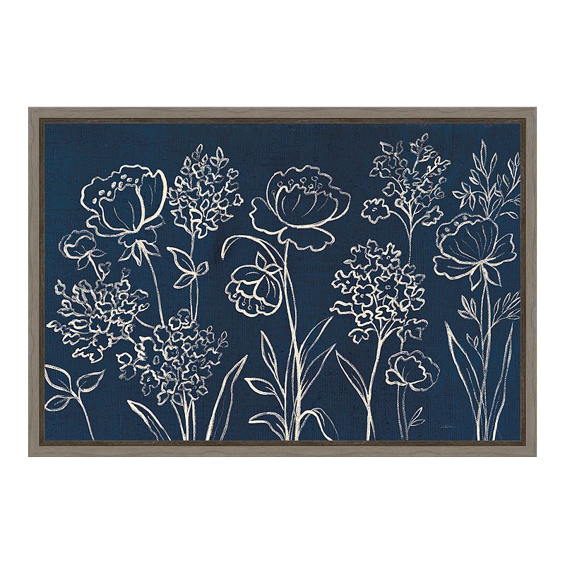 Amanti Art Indigo Floral I Canvas Framed Wall Art, Grey