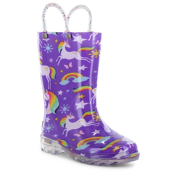 Western Chief Rainbow Unicorn Toddler Girls Water Resistant Light Up Rain Boots