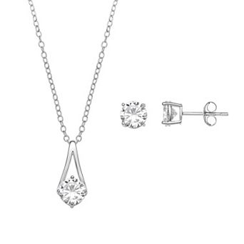 PRIMROSE Sterling Silver Cubic Zirconia Drop Pendant Necklace & Stud Earring Set