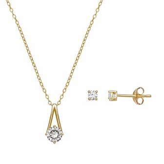 PRIMROSE Sterling Silver Cubic Zirconia Drop Pendant Necklace & Stud Earring Set