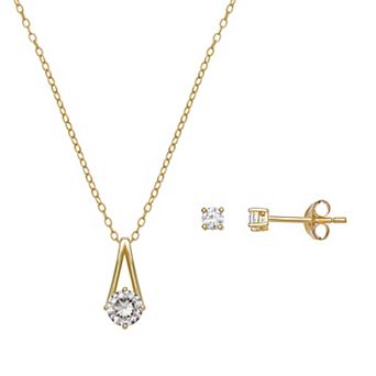 PRIMROSE Sterling Silver Cubic Zirconia Drop Pendant Necklace & Stud Earring Set