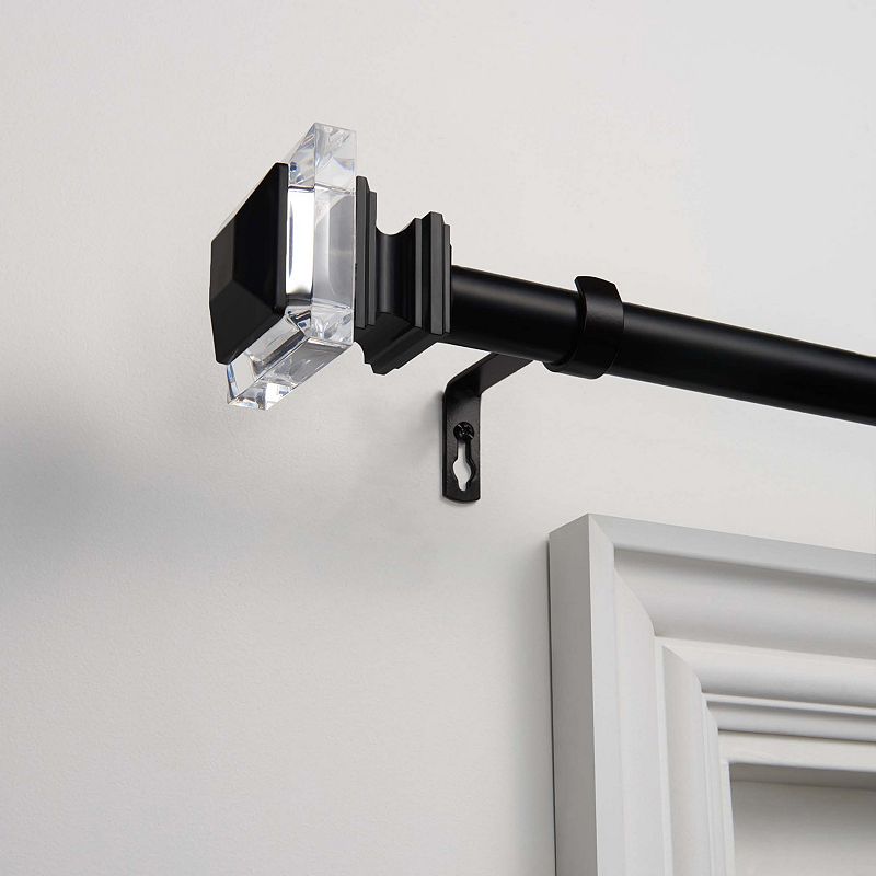 Exclusive Home 36"-72" Prism Curtain Rod - Matte Black: Iron, Single Rod, Faceted Finial, 25lb Capacity