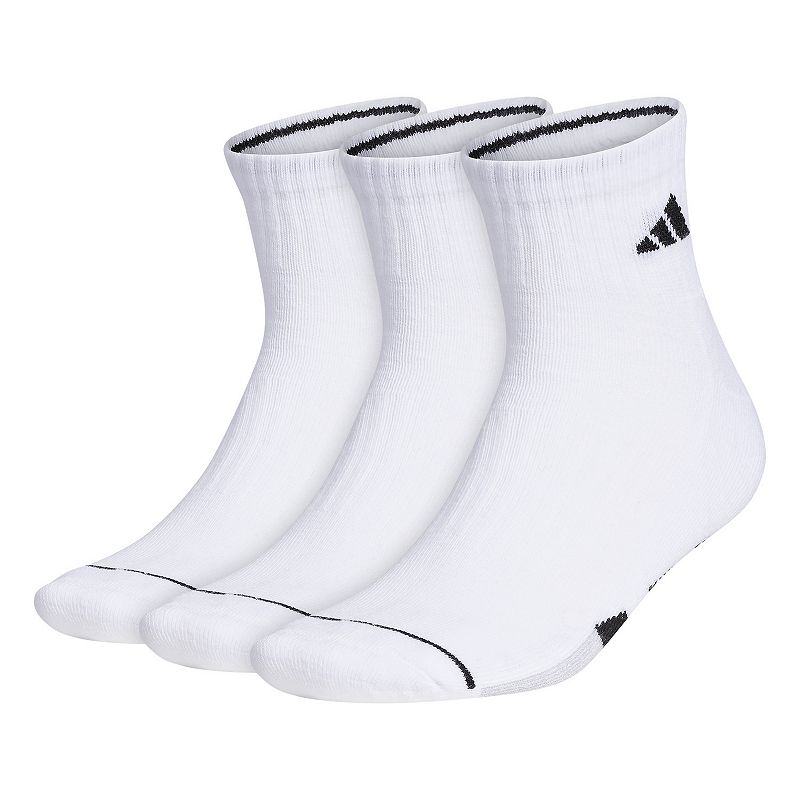 Mens adidas Cushioned II Climalite 3-pack Quarter Socks, Size: 6-12, White