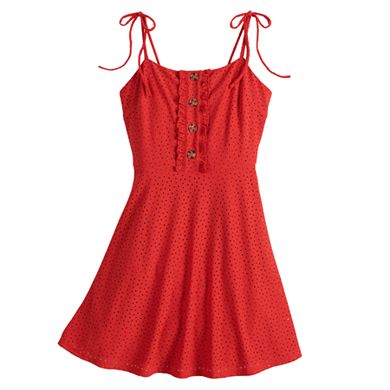 Juniors' Speechless Knot-Strap Eyelet Dress