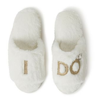Dearfoams "I Do" Faux-Fur Bridal Women's Slide Slippers