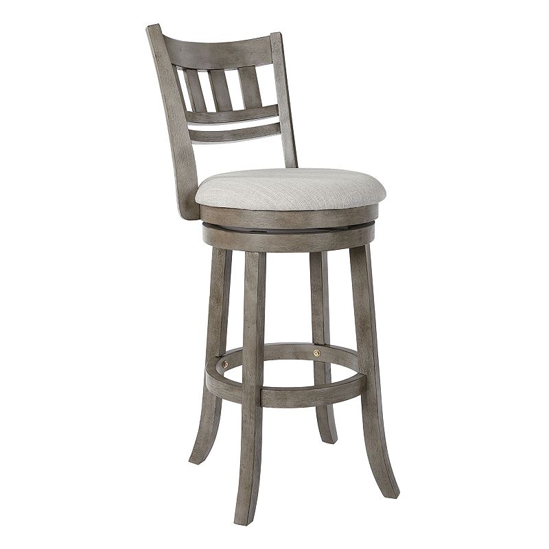 OSP Home Furnishings Swivel Stool 30  with Slatted Back in Antique Grey Finish