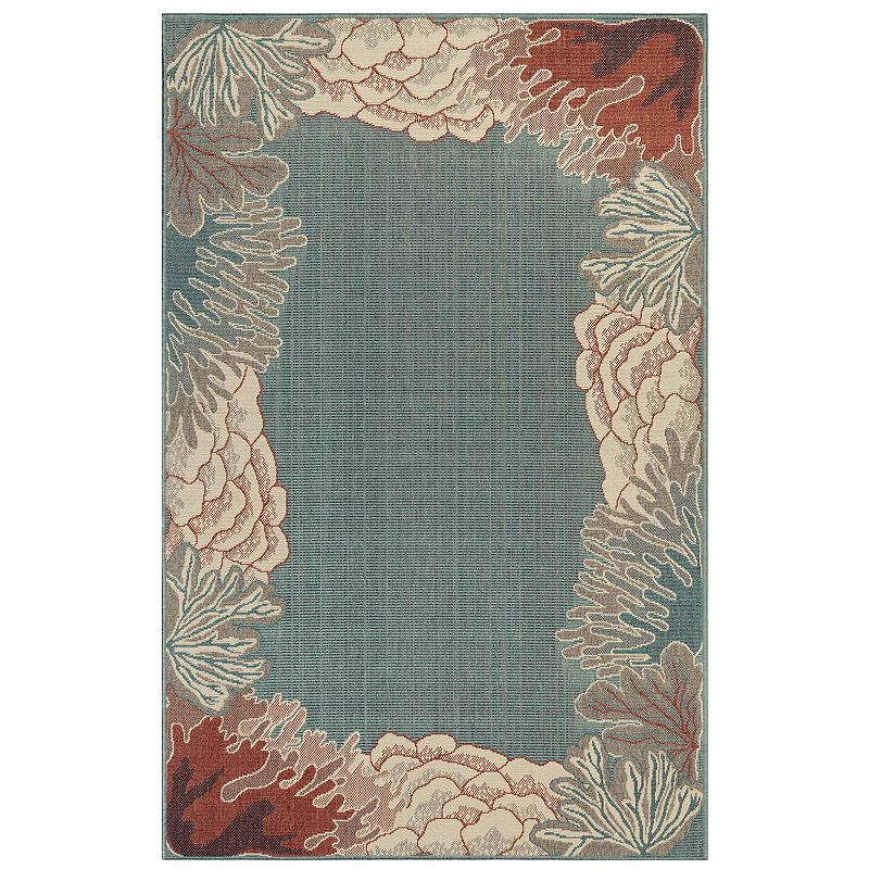 Liora Manne Riviera Reef Border Indoor Outdoor Rug, Blue, 6.5X9 Ft