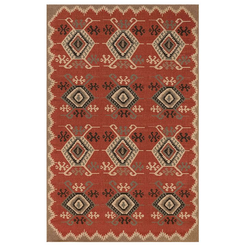 Liora Manne Riviera Kilim Indoor Outdoor Rug, Red, 6.5X9 Ft